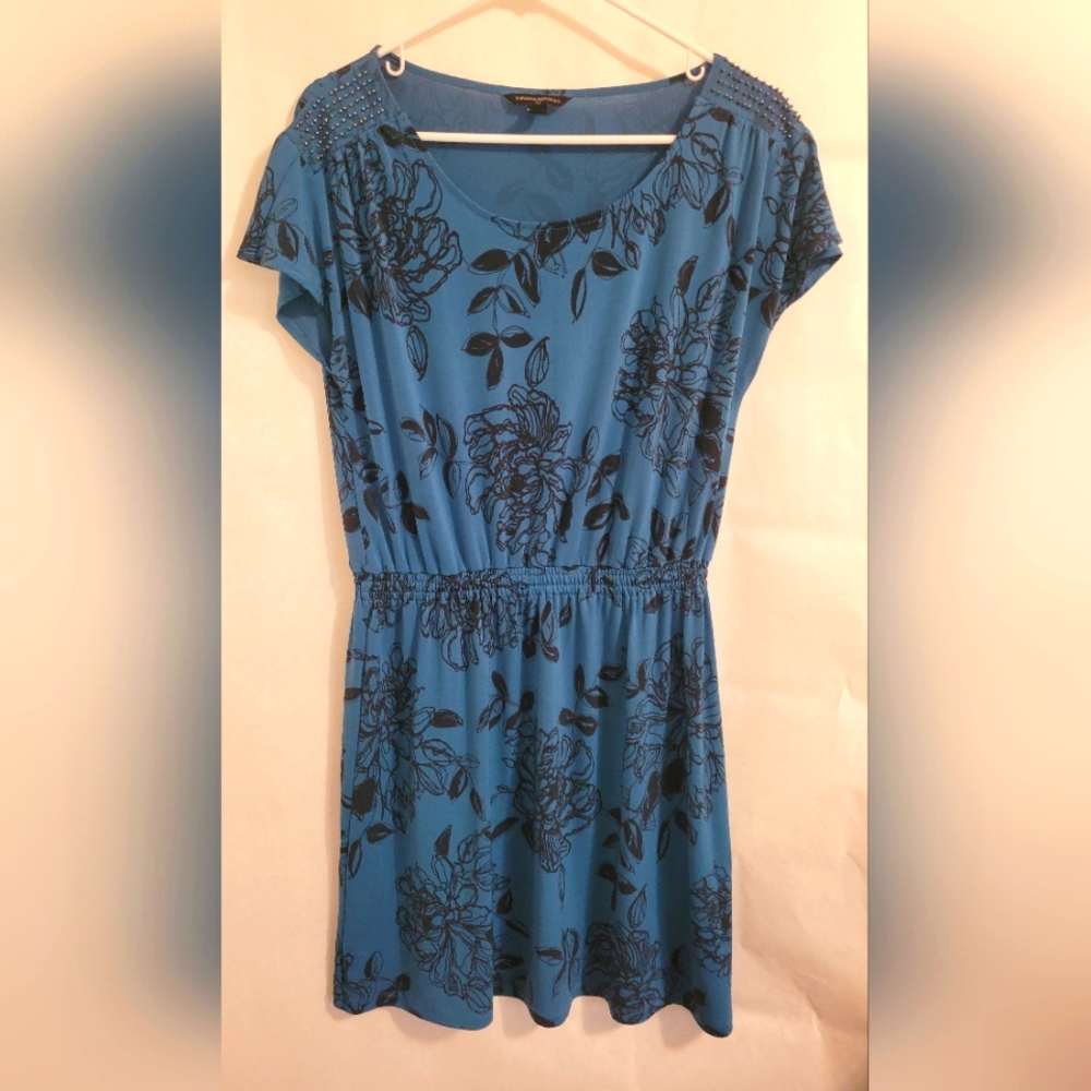 Banana Republic Dress Small Short Teal And Black Floral Edgy
